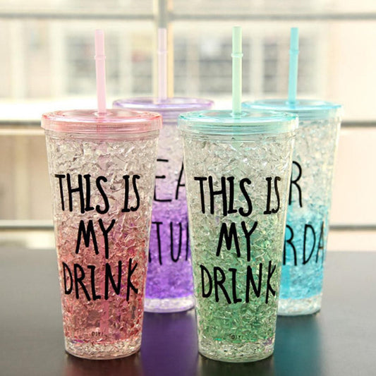 450ML Summer Frosty Glass Water Acrylic Glass with Straw