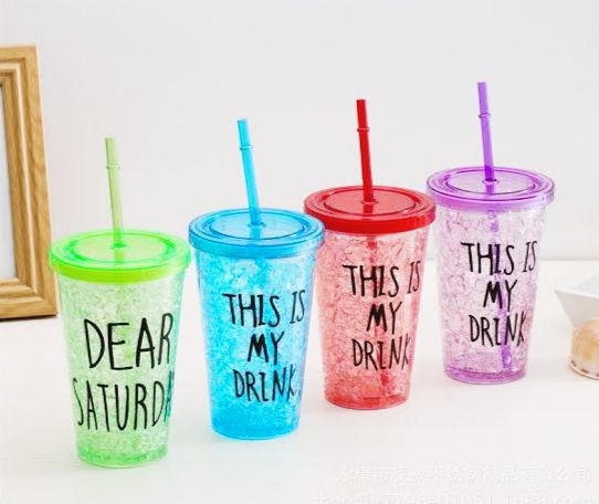 450ML Summer Frosty Glass Water Acrylic Glass with Straw