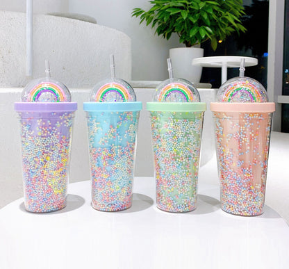Unicorn 550ml Rainbow Layer Straw Glass