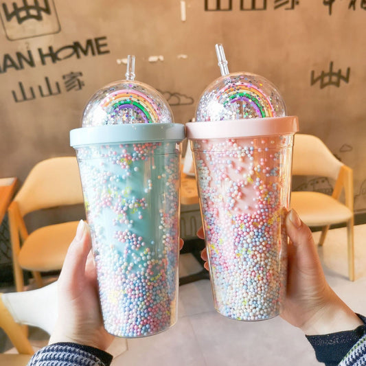 Unicorn 550ml Rainbow Layer Straw Glass