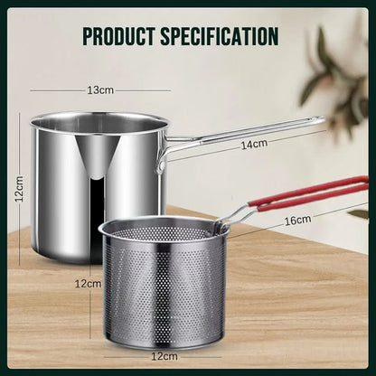 Mini Stainless Steel Multifuntional Deep Fryer with Long Handle/Mini Fryer Handheld Frying Pot Household Deep Fryer Pot
