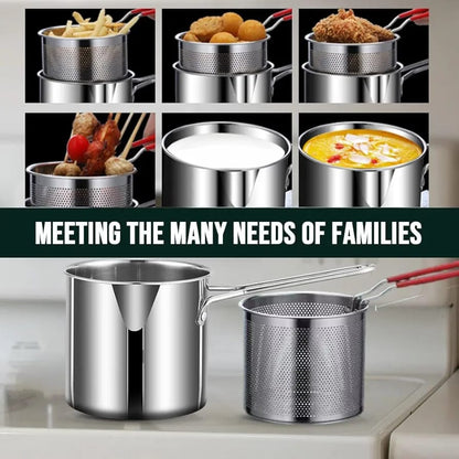 Mini Stainless Steel Multifuntional Deep Fryer with Long Handle/Mini Fryer Handheld Frying Pot Household Deep Fryer Pot