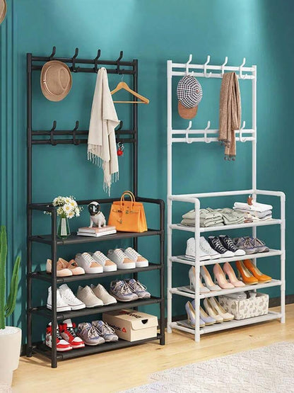 4 -Tier Metal Coat and Shoe Rack - Space-Saving Entryway Organizer for Home, Dorms & Apartments