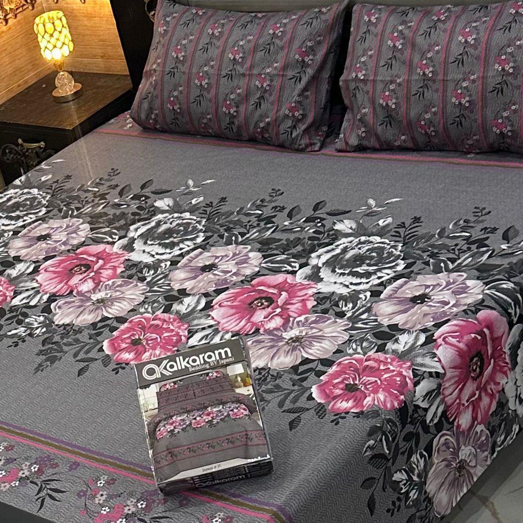 3 PCs Cotton Salonica 2 Sided Frill Double Bed Size Bedsheet