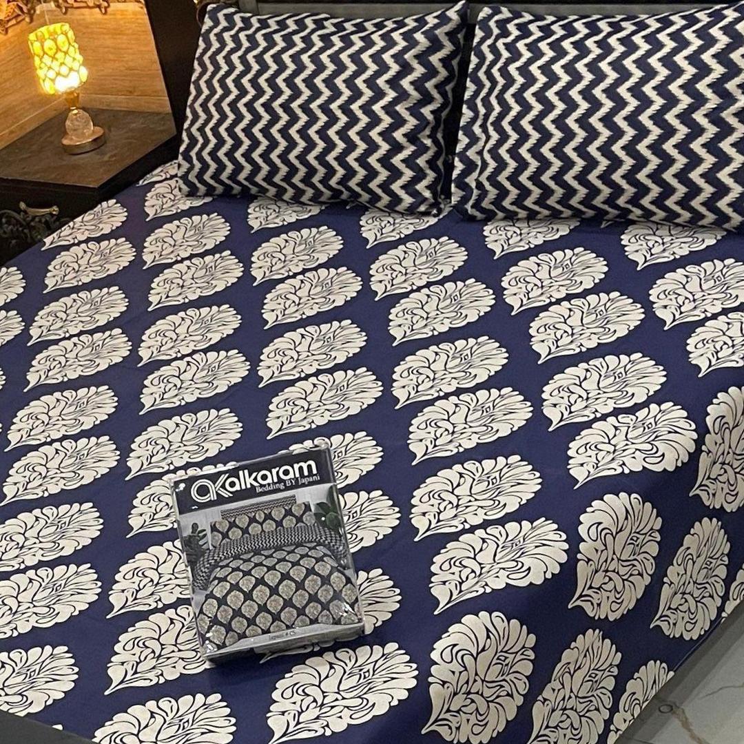 3 PCs Cotton Salonica 2 Sided Frill Double Bed Size Bedsheet