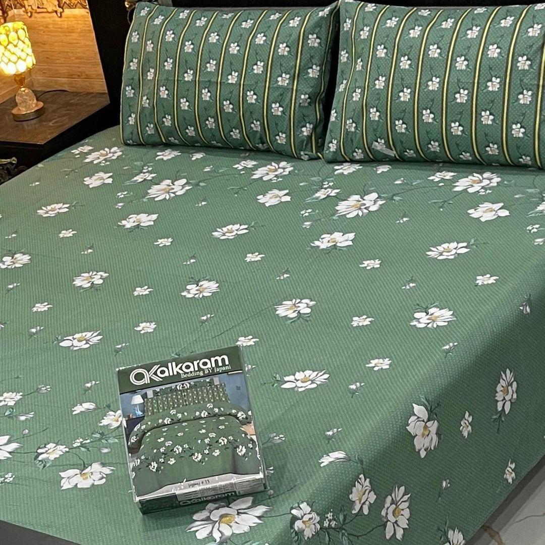 3 PCs Cotton Salonica 2 Sided Frill Double Bed Size Bedsheet