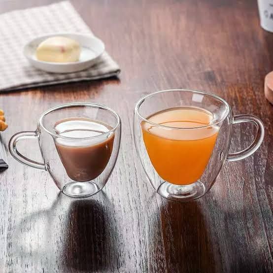 Heart Shaped Double Glass Wall Coffee Mug -  Heat Resistant - Drinkware