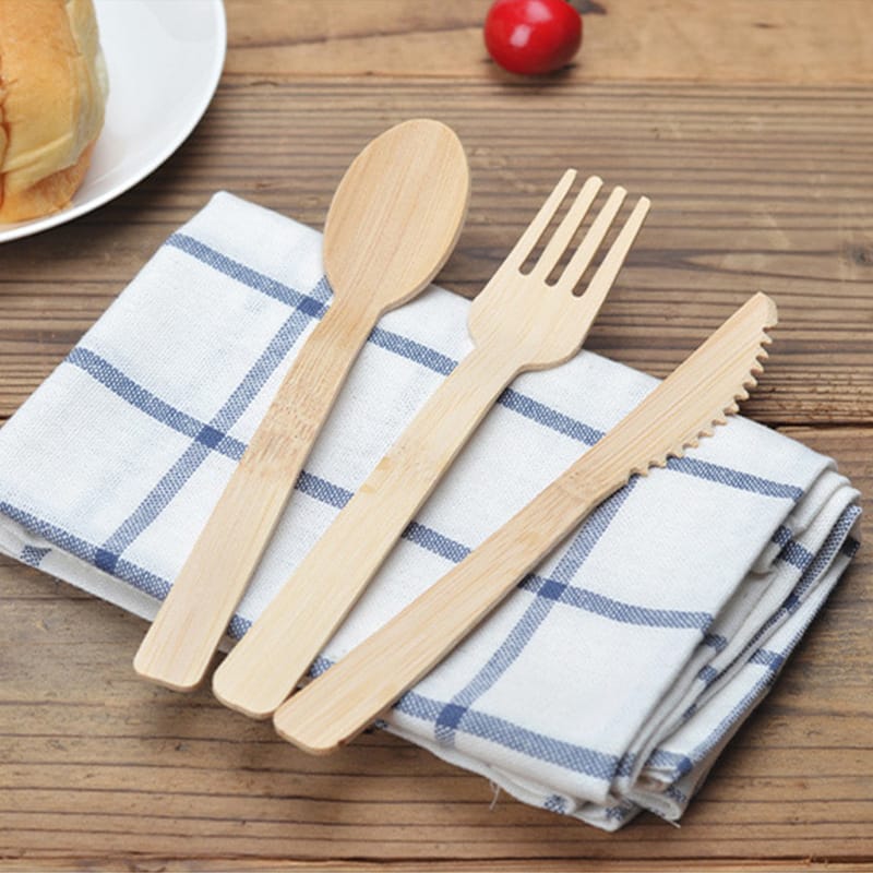 Pack Of 2 - 4Pc Each Disposable Bamboo Knife, Fork and Spoon Set 