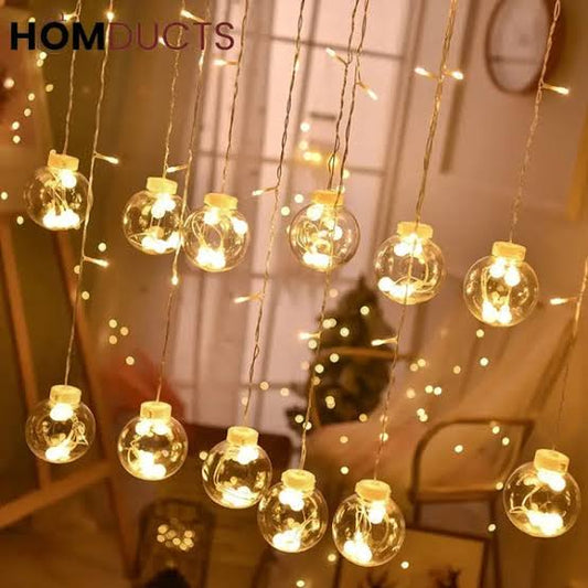 Decorative Wish Ball LED Curtain Lights for Home Decoration for Ramadan , Eid ,  Party , Wedding  Globe Curtain Lights (Pack of 1) Warm White Light, Room Balcony Garden Decoration