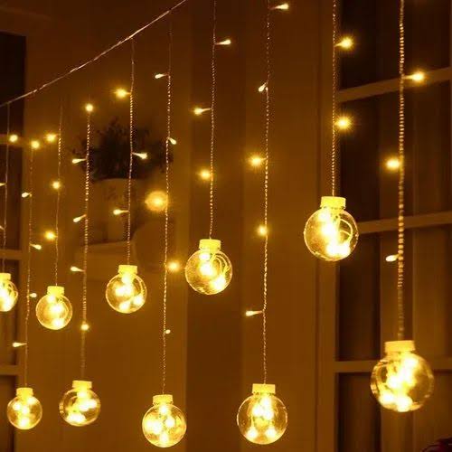 Decorative Wish Ball LED Curtain Lights for Home Decoration for Ramadan , Eid ,  Party , Wedding  Globe Curtain Lights (Pack of 1) Warm White Light, Room Balcony Garden Decoration