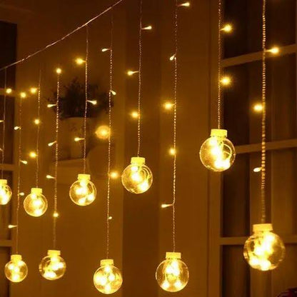 Decorative Wish Ball LED Curtain Lights for Home Decoration for Ramadan , Eid ,  Party , Wedding  Globe Curtain Lights (Pack of 1) Warm White Light, Room Balcony Garden Decoration