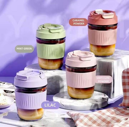 Portable Straw Coffee Cup Children Glass Glass Cup Drinking Water Bottle – 350ML