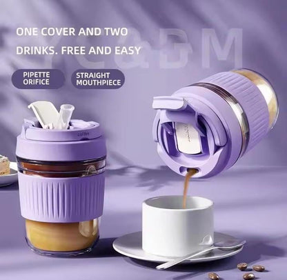 Portable Straw Coffee Cup Children Glass Glass Cup Drinking Water Bottle – 350ML