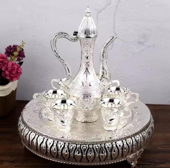 8 Pcs Vintage style Flagon, Cups and Tray Set