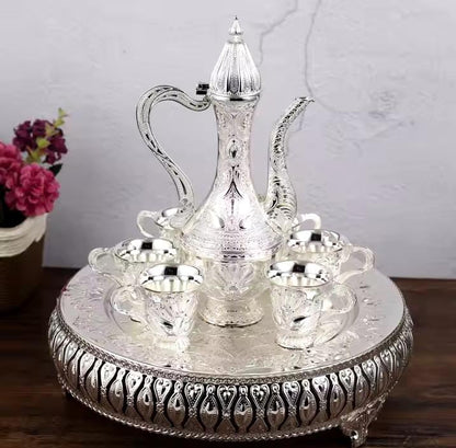 8 Pcs Vintage style Flagon, Cups and Tray Set