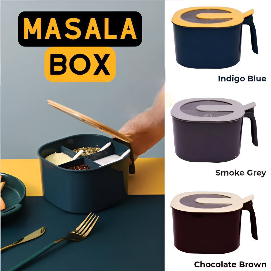 4 in 1 Partition Kitchen seasoning spice box/4 Portion Masala Box with Spoon