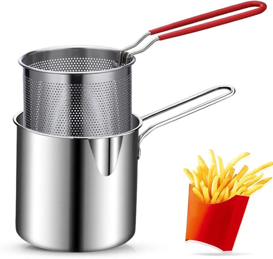 Mini Stainless Steel Multifuntional Deep Fryer with Long Handle/Mini Fryer Handheld Frying Pot Household Deep Fryer Pot
