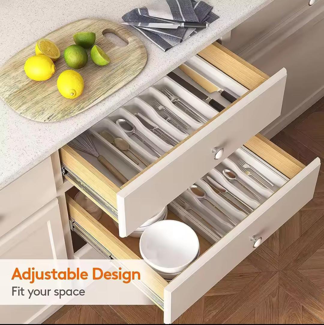 Adjustable Kitchen Drawer Organizer-Expandable Cutlery Tray - Utensils Organizer for Kitchen