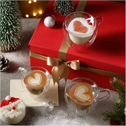 Heart Shaped Double Glass Wall Coffee Mug -  Heat Resistant - Drinkware