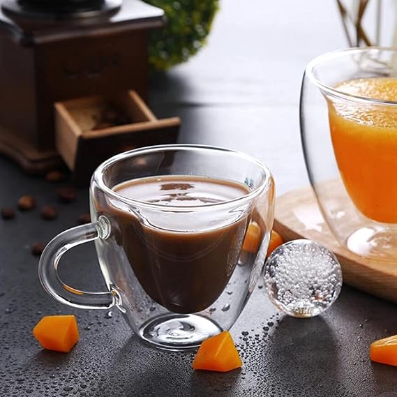 Heart Shaped Double Glass Wall Coffee Mug -  Heat Resistant - Drinkware