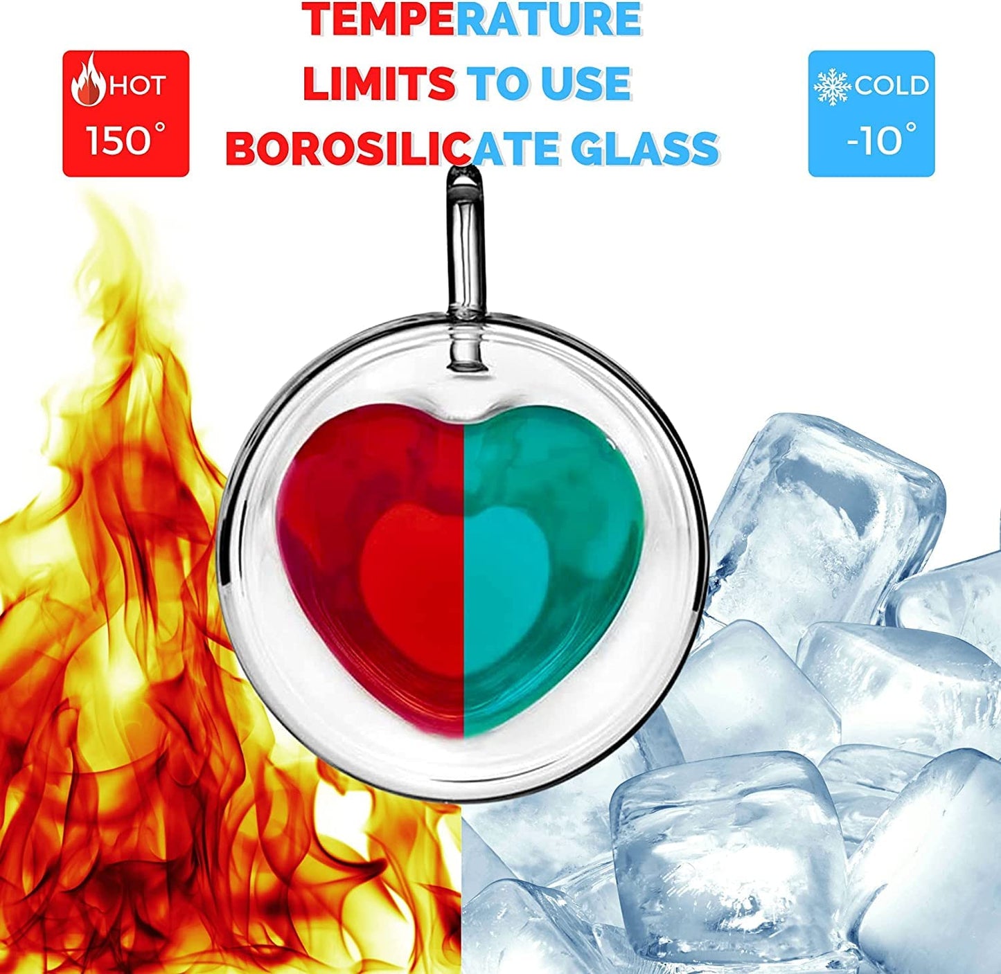 Heart Shaped Double Glass Wall Coffee Mug -  Heat Resistant - Drinkware