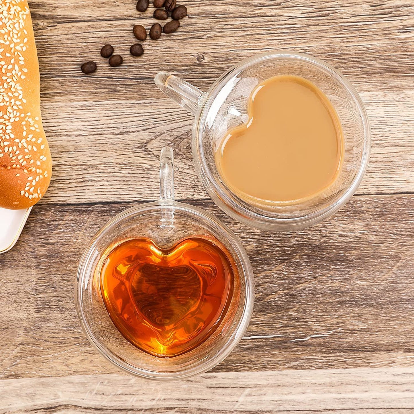 Heart Shaped Double Glass Wall Coffee Mug -  Heat Resistant - Drinkware