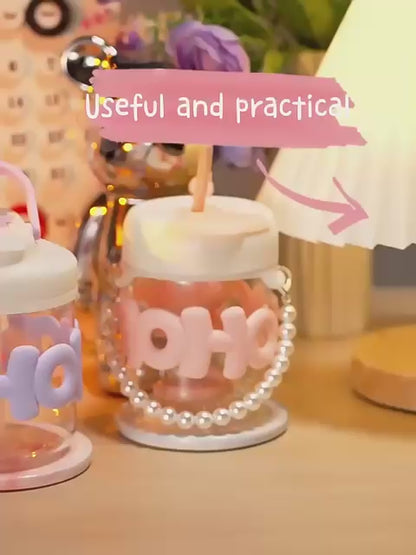 OHO Glass Mug with Sipper Straw (Pearl)