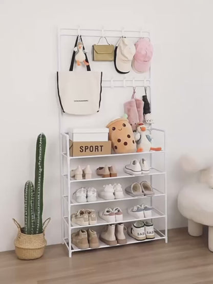 4 -Tier Metal Coat and Shoe Rack - Space-Saving Entryway Organizer for Home, Dorms & Apartments
