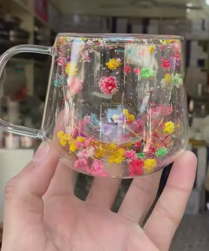 Artificial Flowers Resin Double Glass Mug